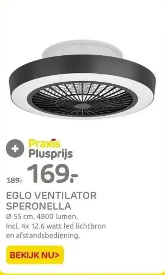 Praxis Eglo ventilator speronella aanbieding