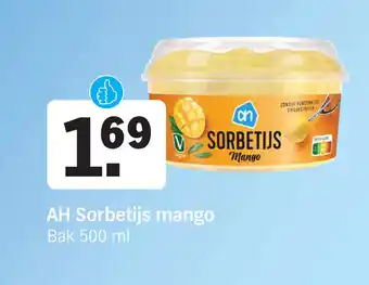 Albert Heijn AH Sorbetijs mango Bak 500 ml aanbieding