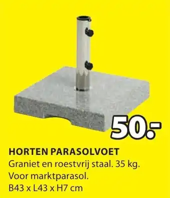 Jysk HORTEN PARASOLVOET Graniet en roestvrij staal. 35 kg. Voor marktparasol. B43 x L43 x H7 cm aanbieding