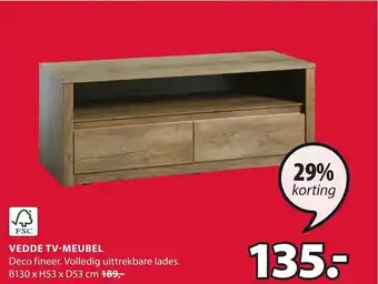 Jysk VEDDE TV-MEUBEL Deco fineer. Volledig uittrekbare lades. B130 x H53 x D53 cm aanbieding