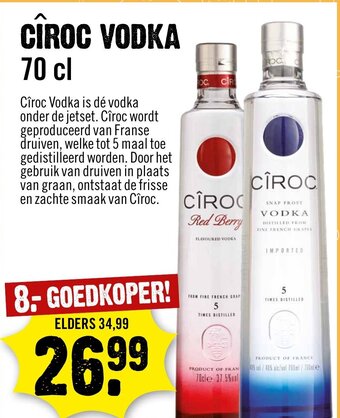 Dirck 3 CIROC VODKA 70 cl aanbieding