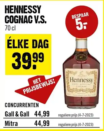 Dirck 3 HENNESSY COGNAC V.S. 70 cl aanbieding