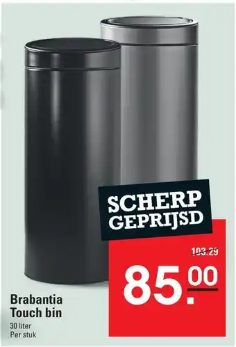 Sligro Brabantia Touch bin 30 liter Per stuk aanbieding