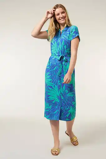 Wehkamp Miss etam blousejurk fiona met all over print en ceintuur blauw/ groen aanbieding