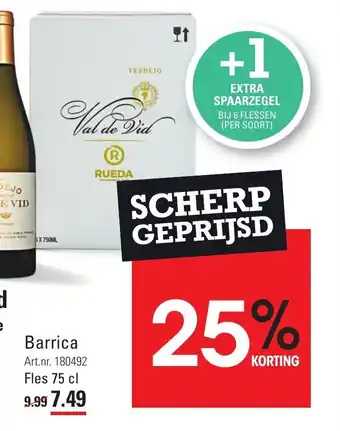 Sligro Val de Vid Rueda, Spanje Barrica Art.nr. 180492 Fles 75 cl aanbieding