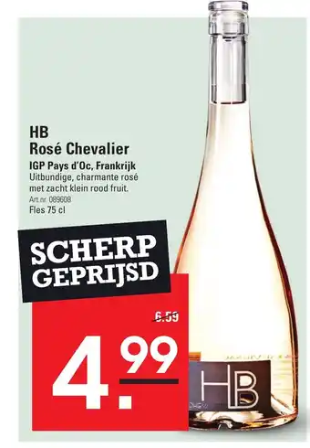 Sligro HB Rosé Chevalier IGP Pays d'Oc, Frankrijk Uitbundige, charmante rosé met zacht klein rood fruit. Art.nr. 089608 Fles 75 cl aanbieding