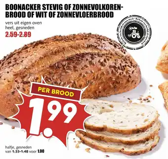 De Boerenschuur BOONACKER STEVIG OF ZONNEVOLKOREN-BROOD OF WIT OF ZONNEVLOERBROOD aanbieding