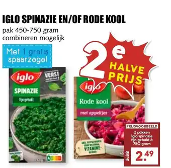 De Boerenschuur IGLO SPINAZIE EN/OF RODE KOOL pak 450-750 gram combineren mogelijk aanbieding