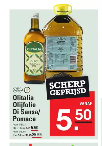 De Kweker Olitalia Olijfolie Di Sansa/ Pomace Fles 1 liter aanbieding