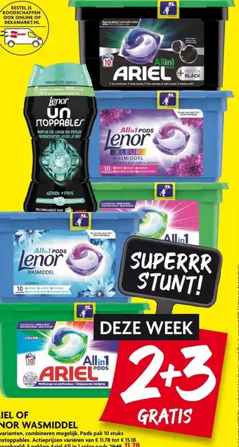 Dekamarkt Ariel of lenor wasmiddel aanbieding