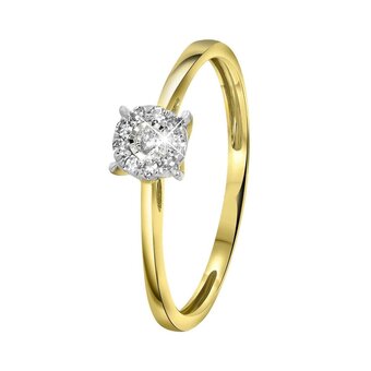 Bol.com Lucardi dames ring met 10 diamanten 0,08ct - ring - cadeau - 14 karaat goud - geelgoud aanbieding