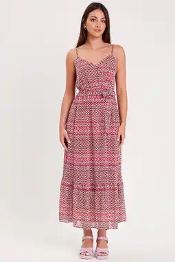 Wehkamp Cache cache maxi jurk met all over print en volant rood/ roze aanbieding