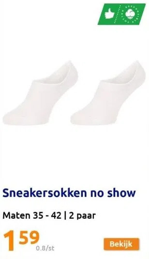 Action Sneakersokken no show Maten 35-42 | 2 paar aanbieding