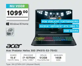 Digitotaal ACER Predator Helios 300 | PH315-53-75VO NX.Q7XEH.001 aanbieding