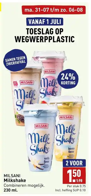 ALDI MILSANI Milkshake Combineren mogelijk. 230 ml. aanbieding