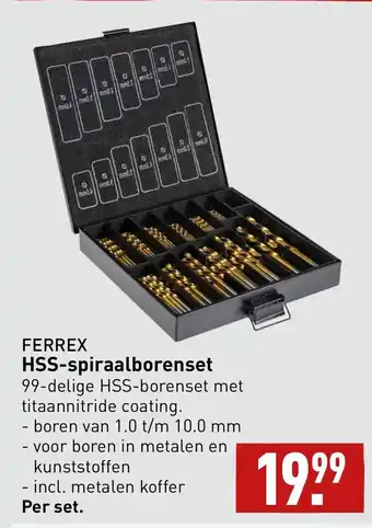 ALDI FERREX HSS-spiraalborenset 99-delige HSS-borenset met titaannitride coating. aanbieding