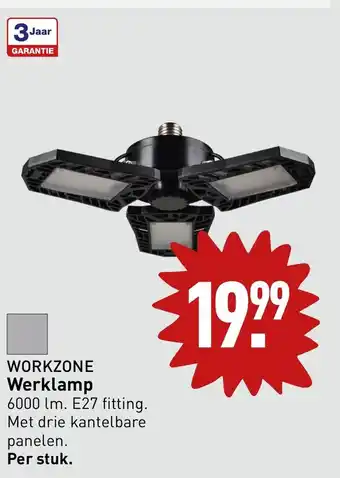 ALDI WORKZONE Werklamp 6000 lm. E27 fitting. Met drie kantelbare panelen. aanbieding