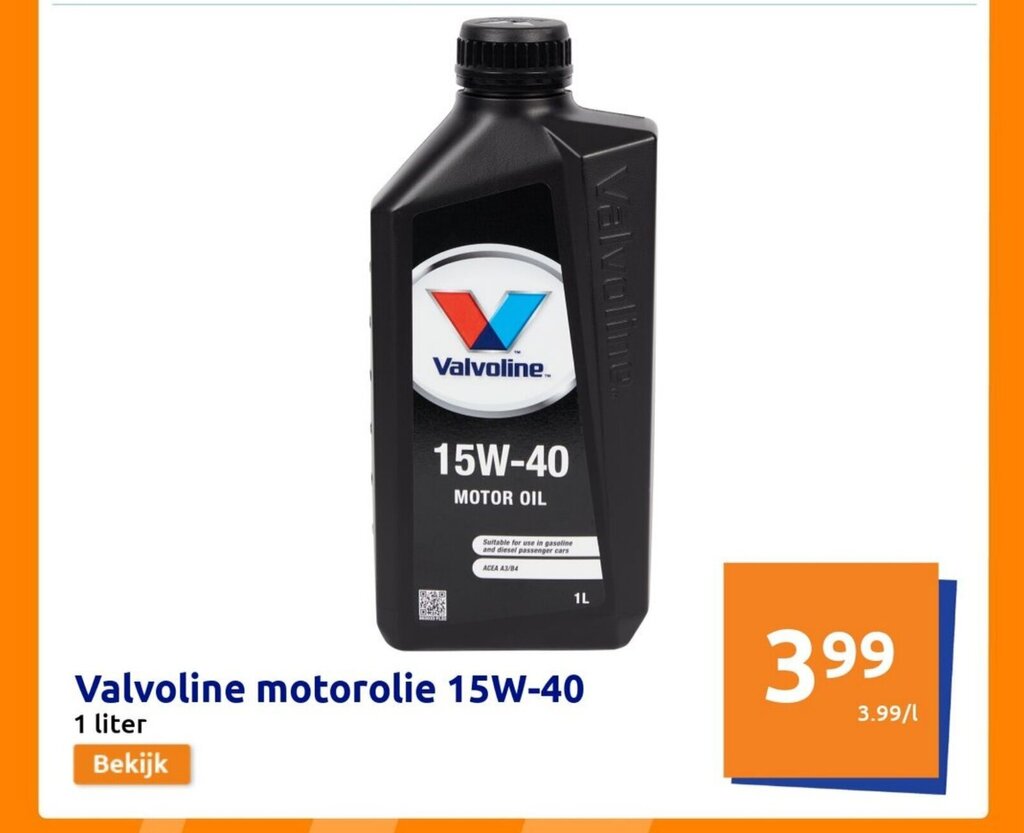 Valvoline motorolie 15W-40 1 liter aanbieding bij Action