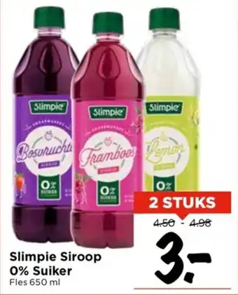 Vomar Voordeelmarkt Slimpie Siroop 0% Suiker Fles 650 ml aanbieding