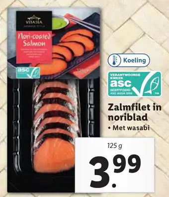 Lidl Zalmfilet in noriblad • Met wasabi  125g aanbieding