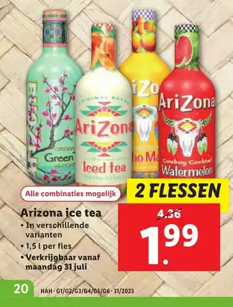 Lidl Arizona ice tea 2 FLESSEN aanbieding