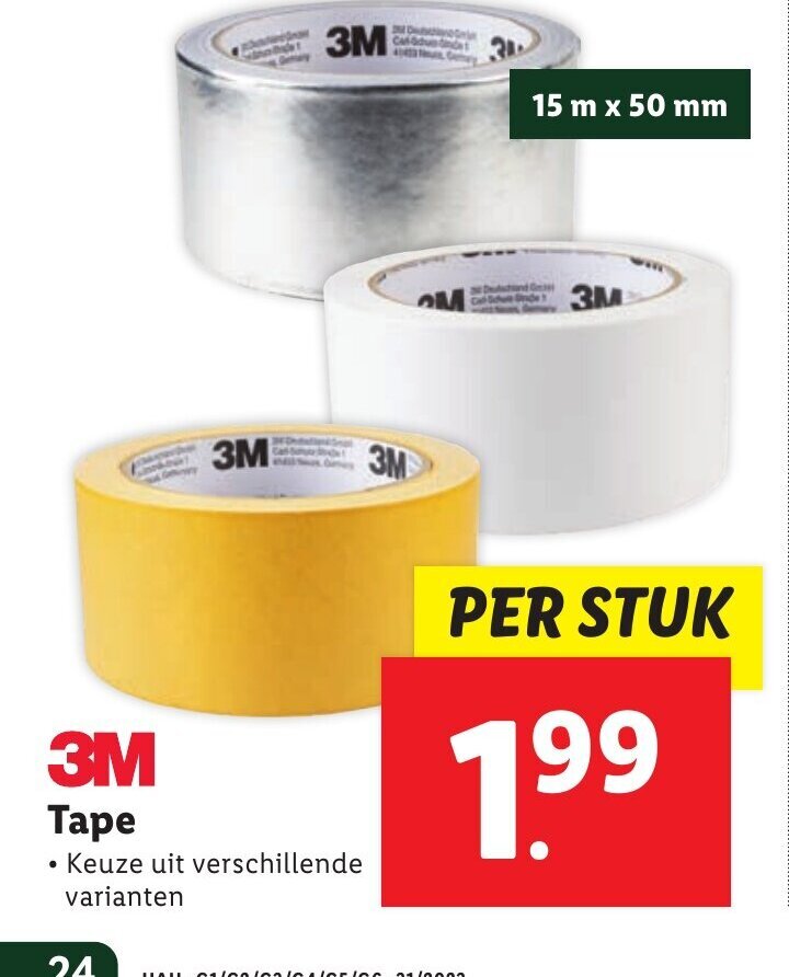 3M Tape 15 m x 50 mm aanbieding bij Lidl
