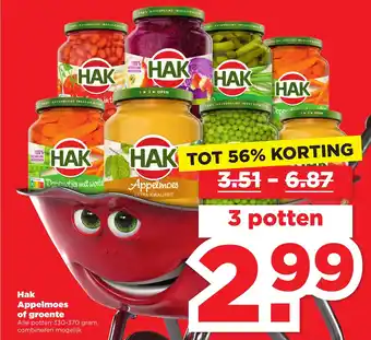 PLUS Hak Appelmoes of groente 3*330-370 gr aanbieding