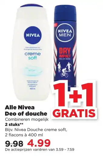 PLUS Nivea deodorant of douche assortimemt aanbieding