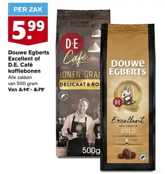 Hoogvliet Douwe Egberts Excellent of D.E. Café koffiebonen Alle zakken van 500 gram aanbieding