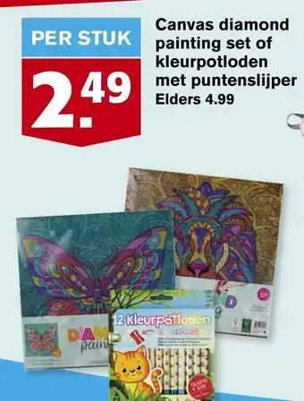 Hoogvliet Canvas diamond painting set of kleurpotloden met puntenslijper aanbieding