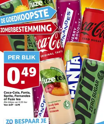 Hoogvliet Coca-Cola, Fanta, Sprite, Fernandes of Fuze tea Alle blikjes van 0.25 liter aanbieding