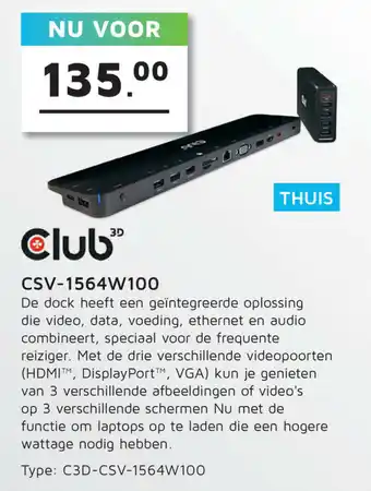 Digitotaal Club CSV-1564W100 | C3D-CSV-1564W100 aanbieding