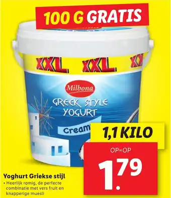 Lidl Yoghurt Griekse stijl 1.1 kilo aanbieding