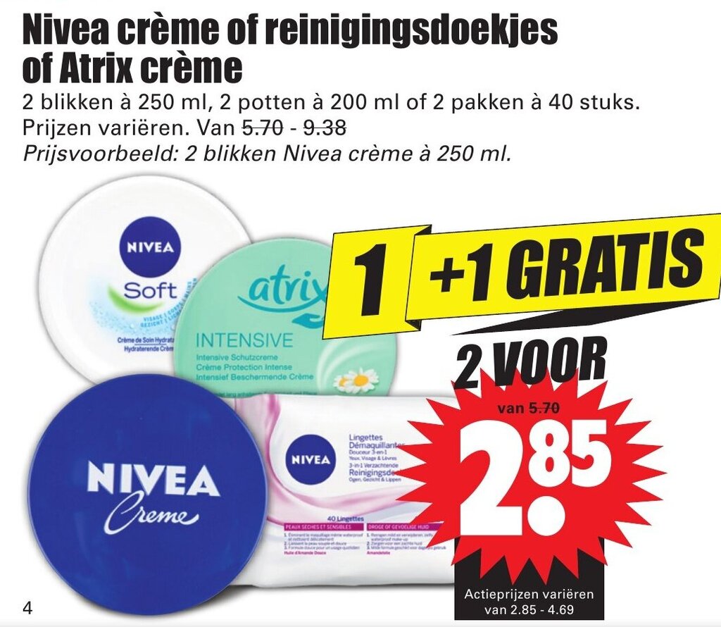 Nivea creme of reinigingsdoekjes of Atrix creme aanbieding bij Dirk
