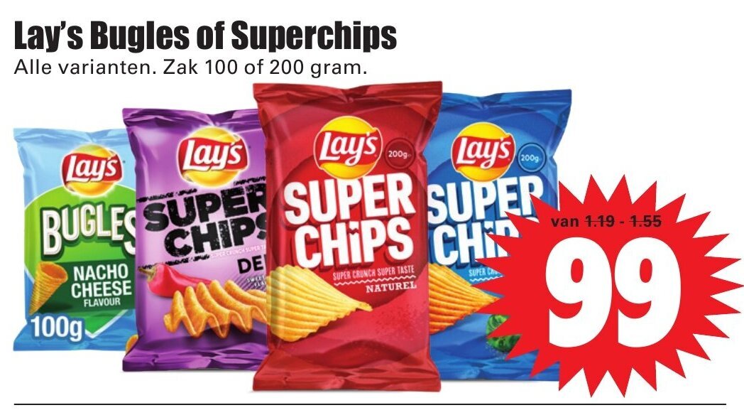 Lay's Bugles of Superchips 100 of 200 gram aanbieding bij Dirk