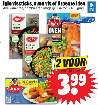 Dirk Iglo vissticks, oven vis of Groente Idee aanbieding