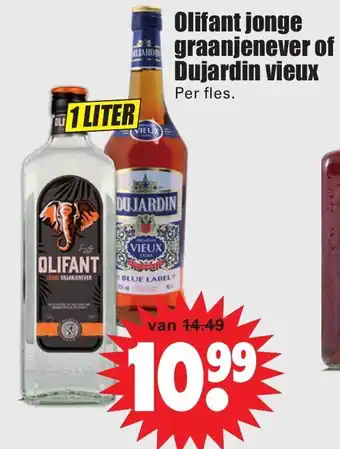 Dirk Olifant jonge graanjenever of Dujardin vieux 1 liter aanbieding