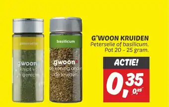 Dekamarkt G'WOON KRUIDEN Peterselie of basilicum. Pot 20-25 gram. aanbieding