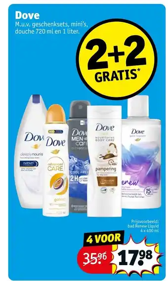 Kruidvat Dove M.u.v. geschenksets, mini's, douche 720 ml en 1 liter. aanbieding