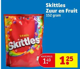Kruidvat Skittles Zuur en Fruit 152 gram aanbieding