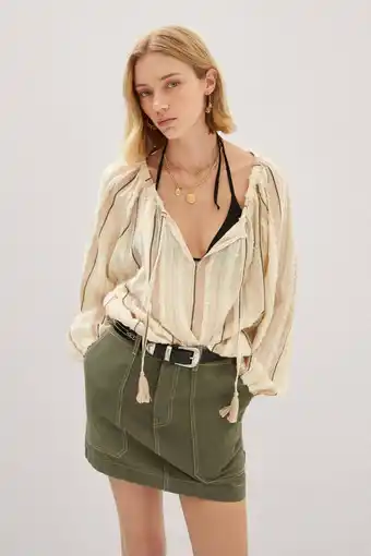 Wehkamp Mango gestreepte top ecru aanbieding