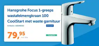 Warmteservice Hansgrohe Focus 1-greeps wastafelmengkraan 100 CoolStart met waste garnituur aanbieding