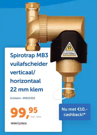 Warmteservice Spirotrap MB3 vuilafscheider verticaal/ horizontaal 22 mm klem aanbieding