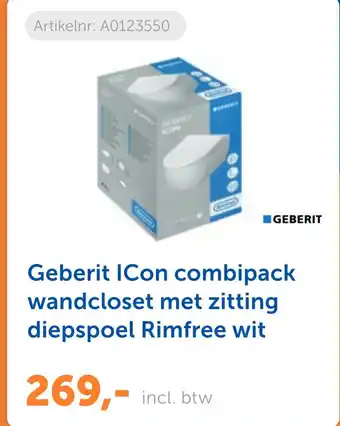 Warmteservice Geberit ICon combipack wandcloset met zitting diepspoel Rimfree wit aanbieding