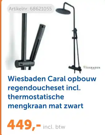 Warmteservice Wiesbaden Caral opbouw regendoucheset incl. thermostatische mengkraan mat zwart aanbieding