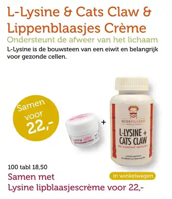 De Rode Pilaren L-Lysine & Cats Claw & Lippenblaasjes Crème aanbieding