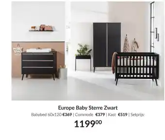 Babypark Europe Baby Sterre Zwart Babybed 60x120 | Commode | Kast aanbieding