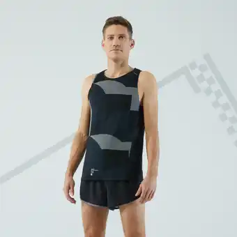 Decathlon Ademend hardloopsinglet voor heren light zwart golven aanbieding