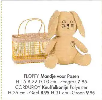 Casa Floppy Mandje Voor Pasen, Corduroy Knuffelkonijn Polyester aanbieding