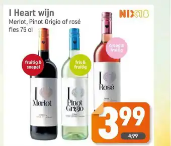 Dagwinkel I Heart Wijn Merlot, Pinot Grigio Of Rosé 75 cl aanbieding